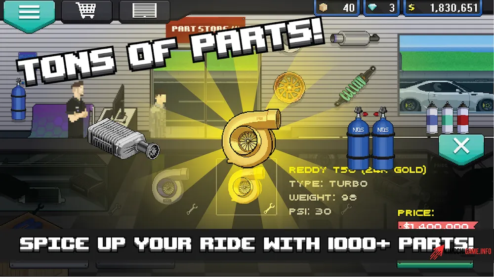 Tính năng bản hack game đua xe đường phố 3D - Pixel Car Racer apk